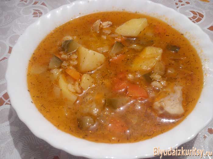 Рассольник с курицей в мультиварке