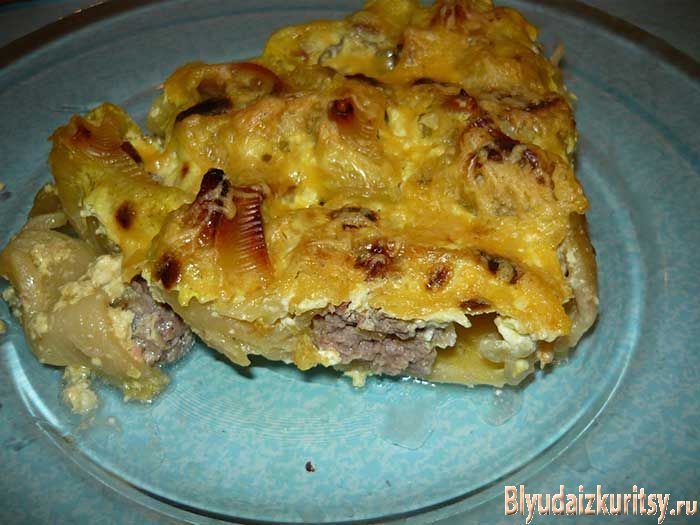 Макароны – ракушки с начинкой из куриного фарша