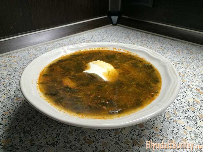 Суп «Весенний» с куриным филе и щавелем