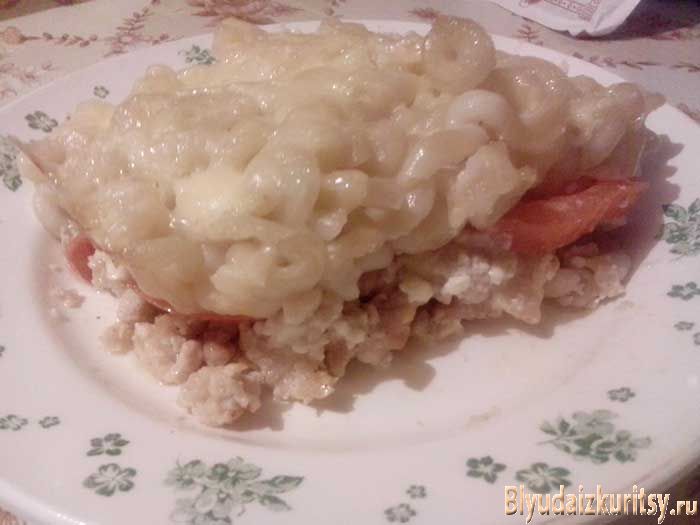 Запеканка из макарон и куриного фарша